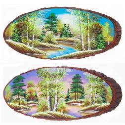 Панно на срезе дерева "Весна" горизонтальное 100-105 см каменная крошка