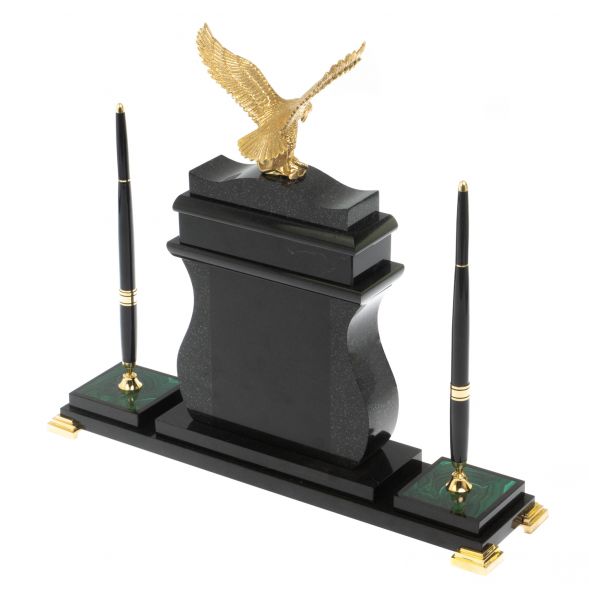 Настольные часы с ручками &amp;quot;Орел&amp;quot; из малахита 127765