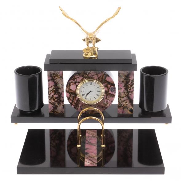 Письменный набор с часами &amp;quot;Орел&amp;quot; из родонита 129565