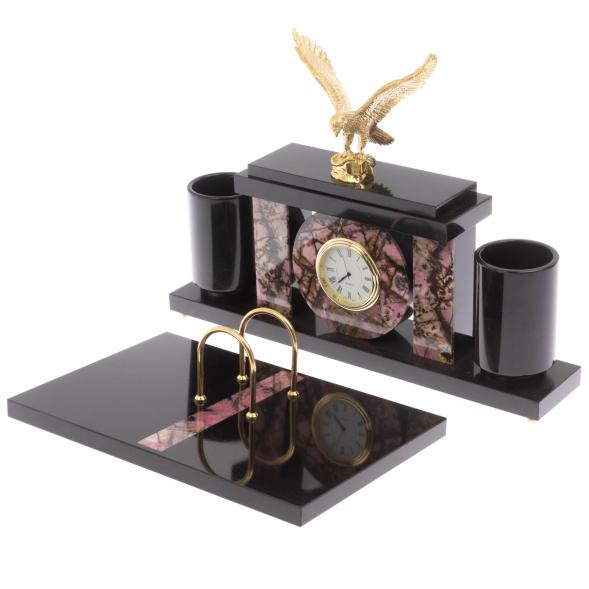 Письменный набор с часами &amp;quot;Орел&amp;quot; из родонита 129565