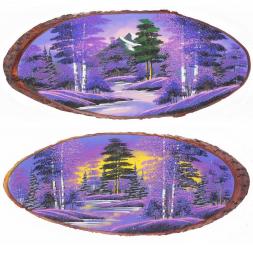 Панно на срезе дерева "Рассвет" горизонтальное 45-50 см каменная крошка