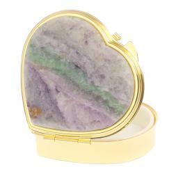 Таблетница &amp;quot;Сердце&amp;quot; на 3 отделения зеленый флюорит цвет золото