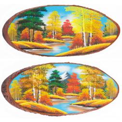 Панно на срезе дерева &amp;quot;Осень&amp;quot; горизонтальное 70-75 см каменная крошка