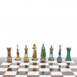 Шахматы "Средневековые рыцари" фигуры бронза / патина 44х44 см мрамор лемезит