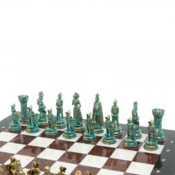 Шахматы "Средневековые рыцари" фигуры бронза / патина 44х44 см мрамор лемезит