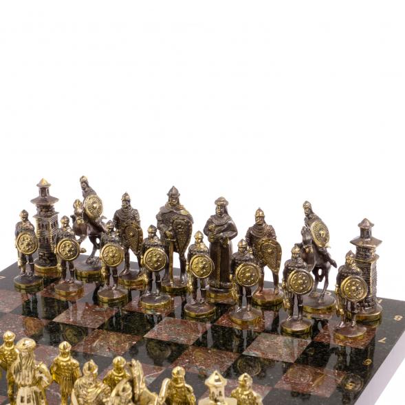 Шахматы настольные &amp;quot;Богатыри&amp;quot; змеевик креноид доска 40х40 см 126128