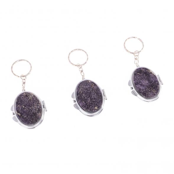 Складное зеркало брелок из сиреневого флюорита овальное 126594