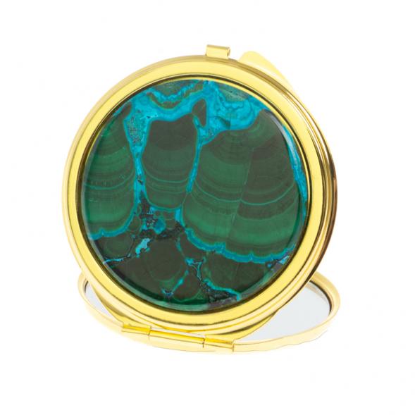 Зеркальце круглое из малахита с хризоколлой цвет золото 126742