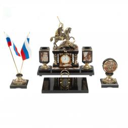 Письменный прибор "Георгий Победоносец" камень яшма бронза