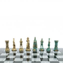 Шахматы "Средневековые рыцари" фигуры бронза / патина серый мрамор 44х44 см