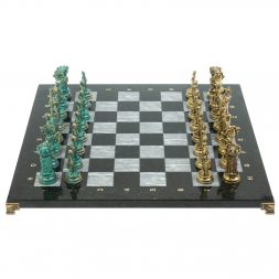 Шахматы "Средневековые рыцари" фигуры бронза / патина серый мрамор 44х44 см