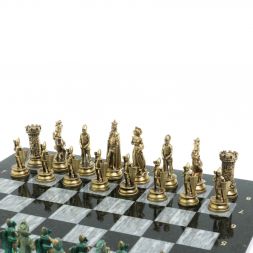 Шахматы "Средневековые рыцари" фигуры бронза / патина серый мрамор 44х44 см
