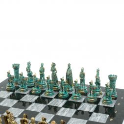 Шахматы "Средневековые рыцари" фигуры бронза / патина серый мрамор 44х44 см