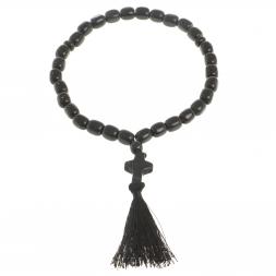 Четки с крестом из черного обсидиана 33 бусины цилиндр