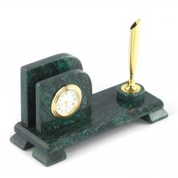 Настольная визитница "Мини 1" с подставкой под ручку из змеевика