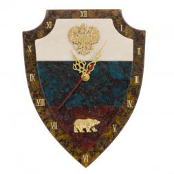 Часы настенные "Флаг РФ" лабрадорит, змеевик, мрамор