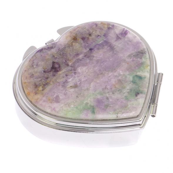 Таблетница &amp;quot;Сердце&amp;quot; на 3 отделения зеленый флюорит цвет серебро 125766