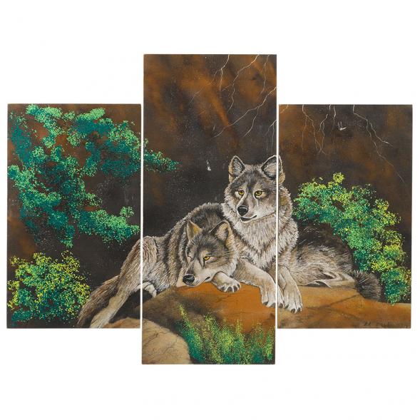 Картина модульная на камне &amp;quot;Волки&amp;quot; 70х90 см рисунок 117380