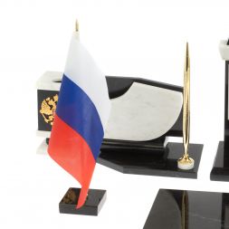Настольный набор с гербом и флагом России камень мрамор