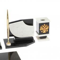 Настольный набор с гербом и флагом России камень мрамор