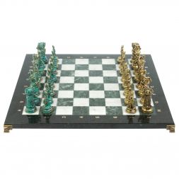 Шахматы "Средневековые рыцари" фигуры бронза / патина 44х44 см мрамор змеевик