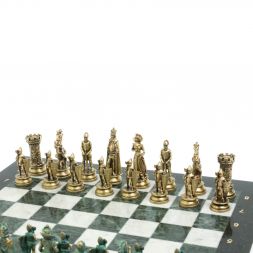 Шахматы "Средневековые рыцари" фигуры бронза / патина 44х44 см мрамор змеевик