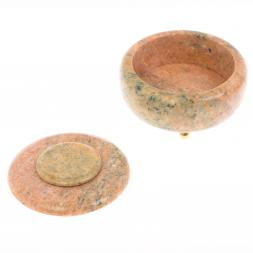 Шкатулка круглая из розового мрамора 15х15х10 см