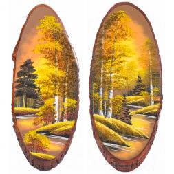 Панно на срезе дерева "Осень янтарная" вертикальное 70-75 см каменная крошка