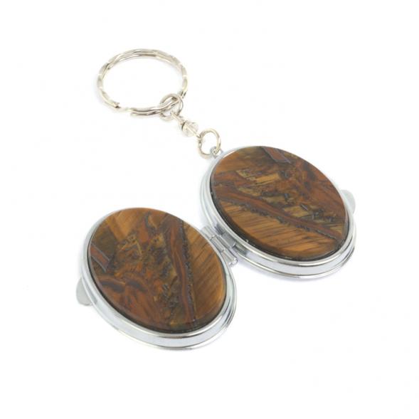 Складное зеркало брелок тигровый глаз овальное 127372