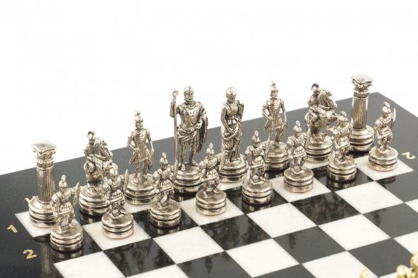 Шахматный набор &amp;quot;Римляне&amp;quot; доска 28х28 см мрамор змеевик фигуры цвет золото-серебро 119366