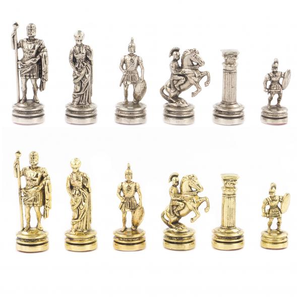 Шахматный набор &amp;quot;Римляне&amp;quot; доска 28х28 см мрамор змеевик фигуры цвет золото-серебро 119366
