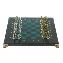 Шахматы "Подвиги Геракла"  доска 28х28 см змеевик