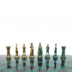 Шахматы &amp;quot;Средневековые рыцари&amp;quot; фигуры бронза / патина 44х44 см змеевик
