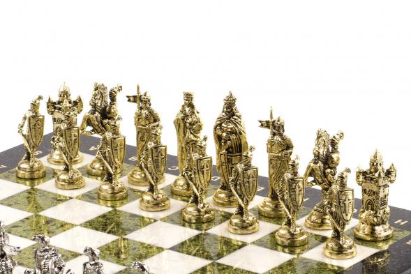 Шахматы подарочные &amp;quot;Рыцари крестоносцы&amp;quot; доска 44х44 см камень мрамор змеевик 120717