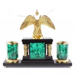 Настольный прибор из малахита "Двуглавый орел"