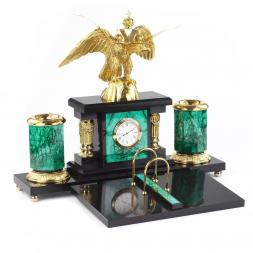 Настольный прибор из малахита "Двуглавый орел"