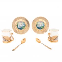 Кофейный набор "Белый лебедь" на 2 персоны 80 мл фарфор в подарочной коробке Златоуст