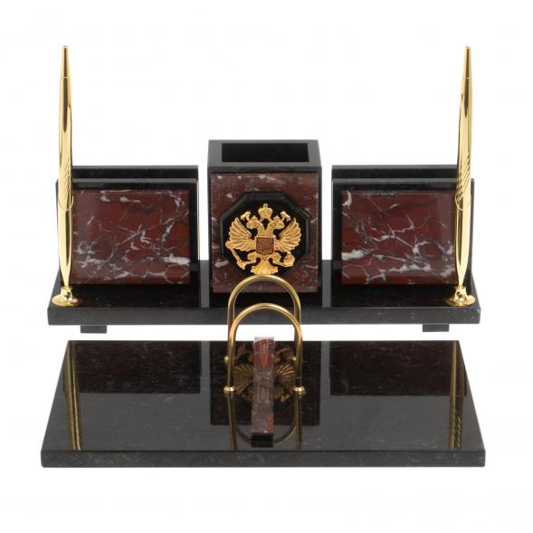 Настольный набор &amp;quot;Офисный&amp;quot; с гербом РФ из камня креноид 126819