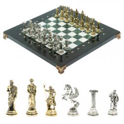 Шахматы "Подвиги Геракла" доска 28х28 см из мрамора и змеевика