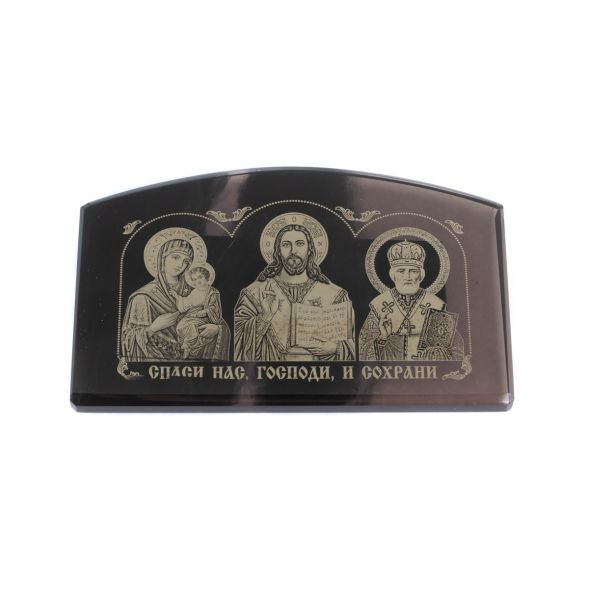 Автоикона &amp;quot;Триптих&amp;quot; из черного обсидиана 7,5х5 см 129137