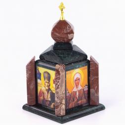 Шкатулка &amp;quot;Часовня&amp;quot; малая из лемезита и змеевика 11х11х20 см