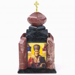 Шкатулка &amp;quot;Часовня&amp;quot; малая из лемезита и змеевика 11х11х20 см