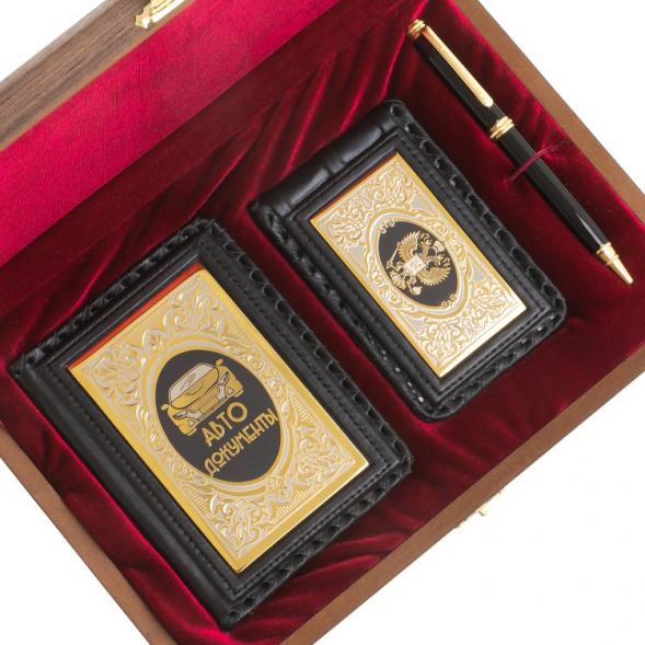 Подарочный набор &amp;quot;Автомобилист&amp;quot; обложка для автодокументов, визитница и ручка Parker 122401