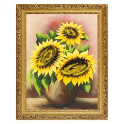 Картина с рисунком из камня "Букет подсолнухов" багет 36х46 см