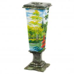 Ваза из змеевика &amp;quot;Осень&amp;quot; рисунок из каменной крошки 12х12х37 см