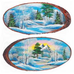 Панно на срезе дерева "Зима" горизонтальное 70-75 см каменная крошка