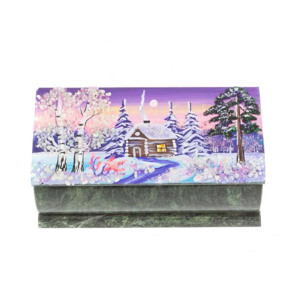 Шкатулка &amp;quot;Домик в зимнем лесу&amp;quot; камень змеевик 15х7,5х6 см 127450