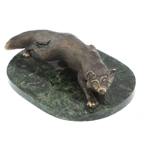 Бронзовая статуэтка &amp;quot;Лис крадется&amp;quot; змеевик 128073