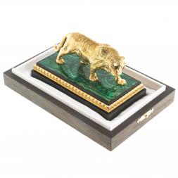 Статуэтка из бронзы "Амурский тигр" камень малахит  Златоуст