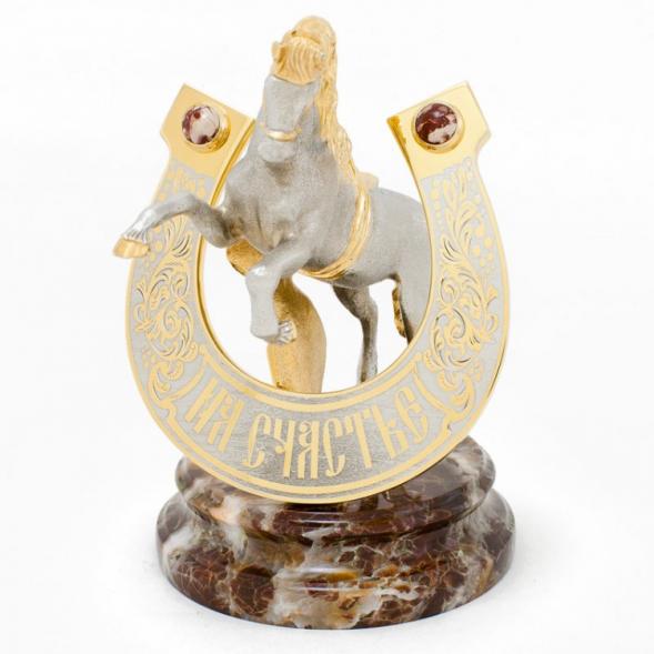 Сувенир &amp;quot;Конь с подковой на счастье&amp;quot; камень яшма, бронза 113779